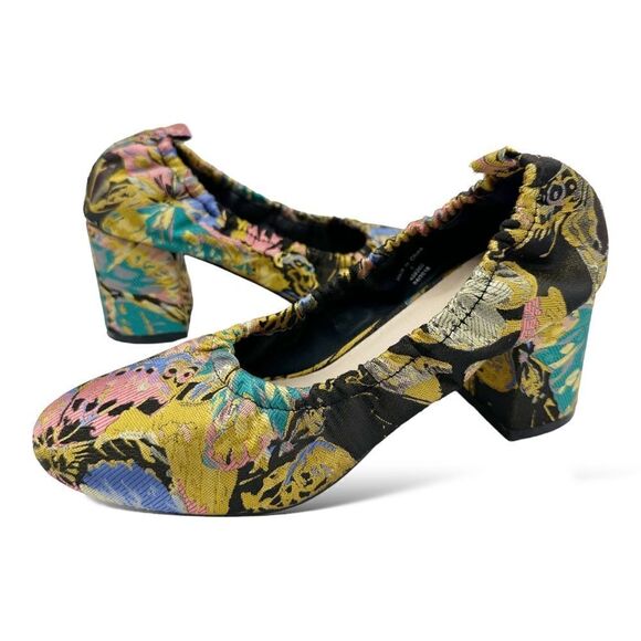 ASOS Simone Floral Satin Fabric Block Heels In Jacquard Sz 5 - Picture 2 of 11